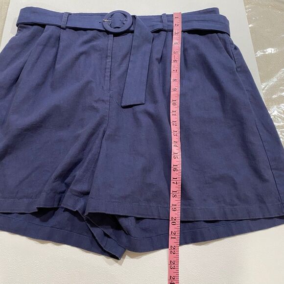 ModCloth x Princess Highway Women’s 22 Linen Belted High Waist Shorts | Navy Ple - Picture 5 of 9